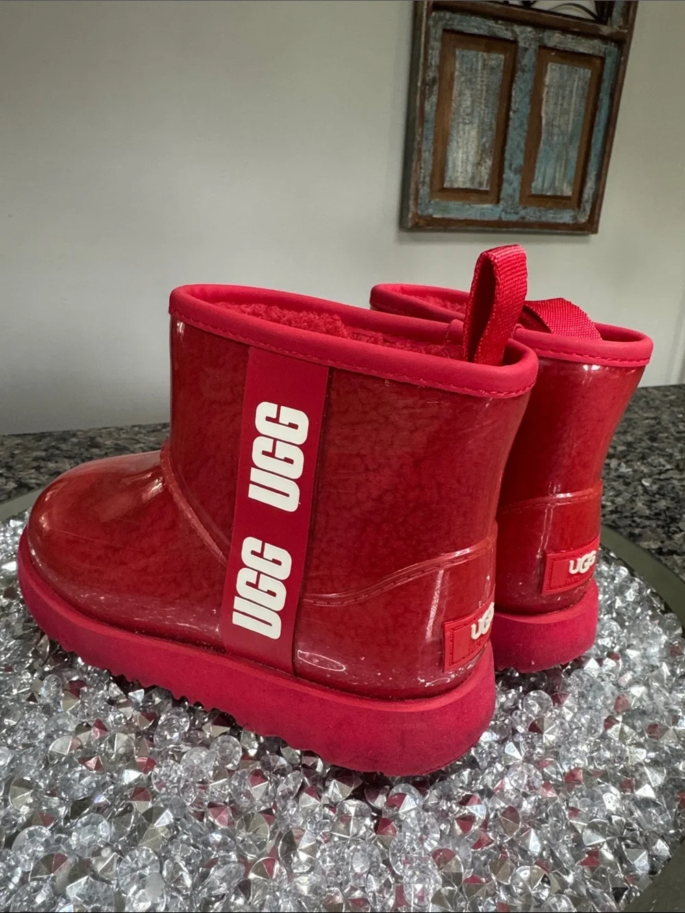 UGG Kids Red Glossy Waterproof ankle Boot EUC 13